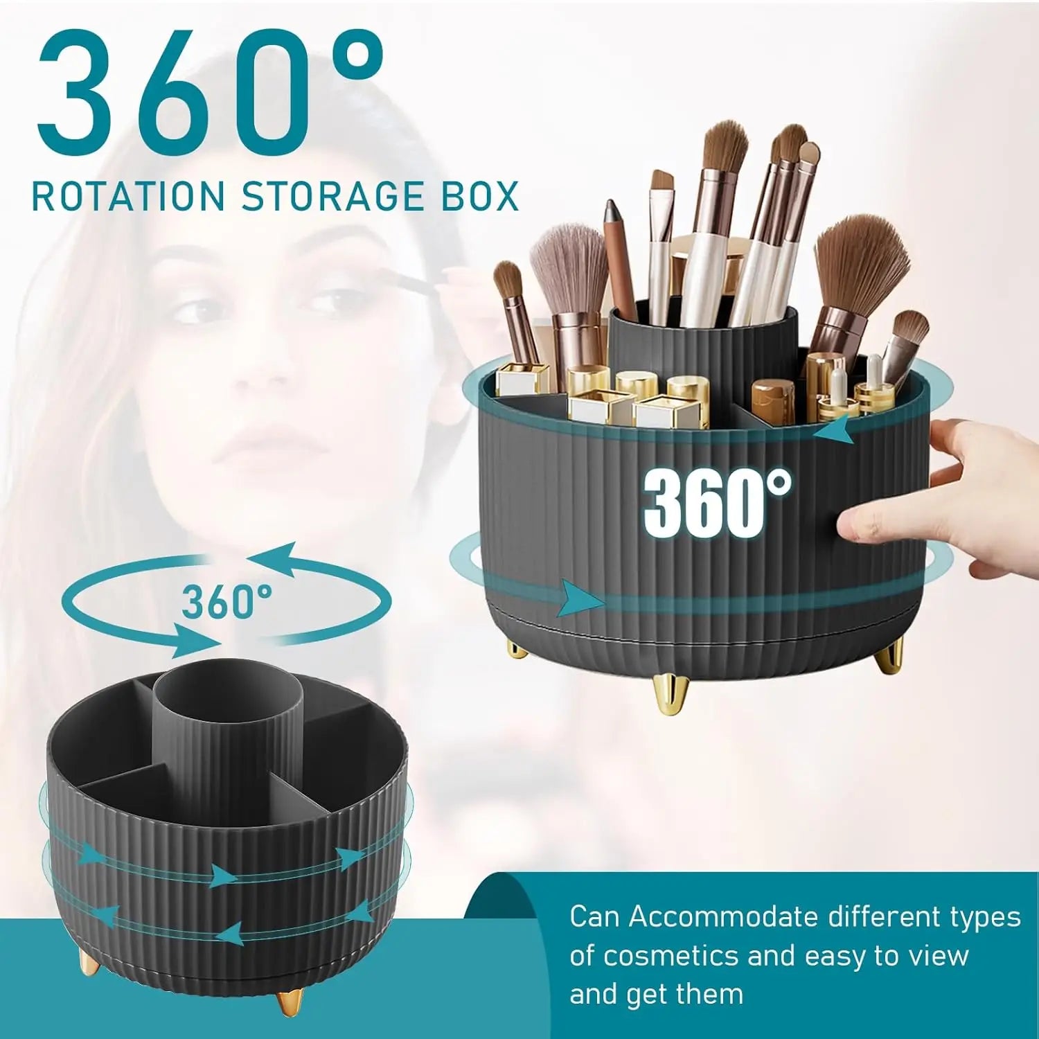 Top view of makeup brush holder showing separate slots

